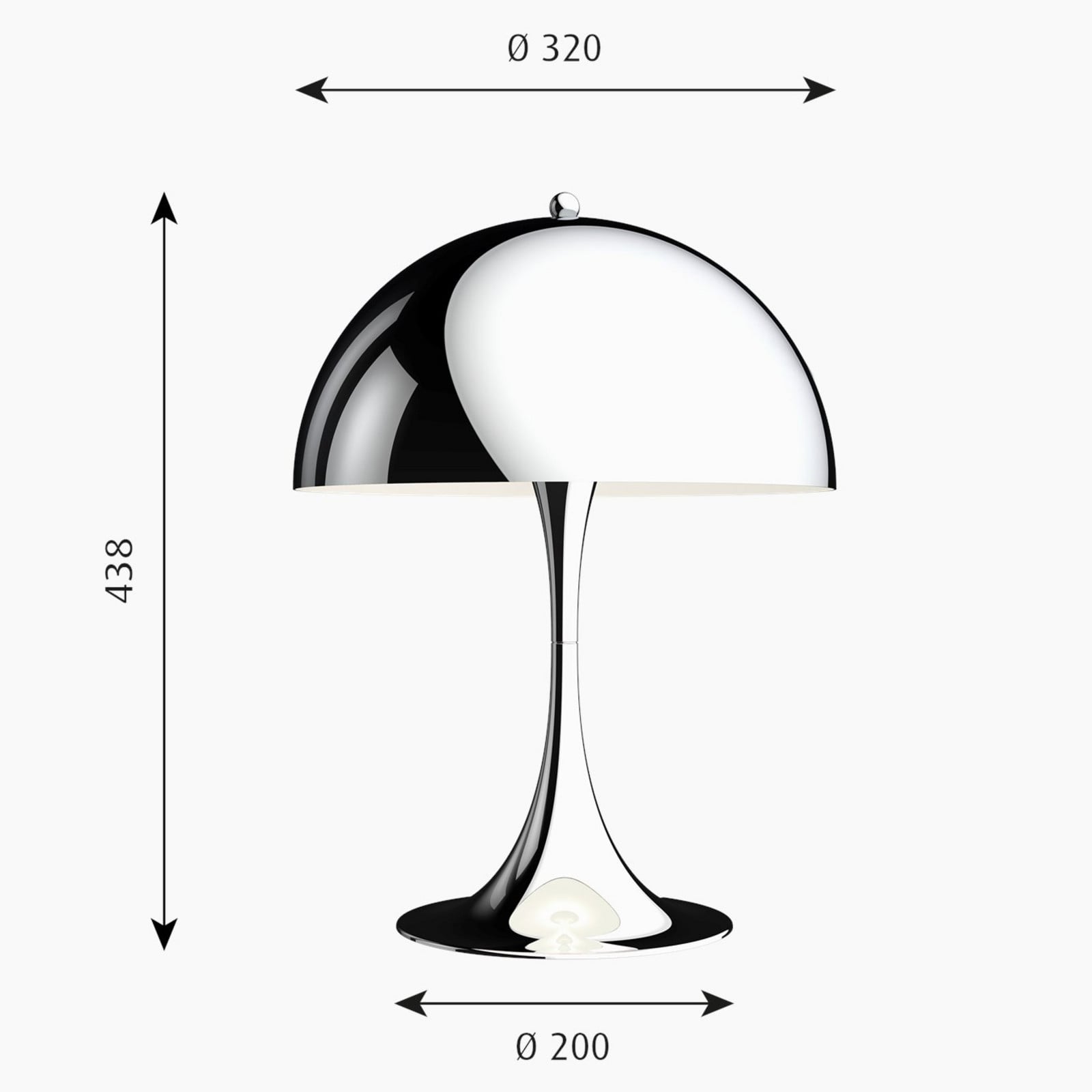 Panthella 320 bordslampa, krom - Louis Poulsen - Vardagsrum - Design - Metall - Med lampskärm