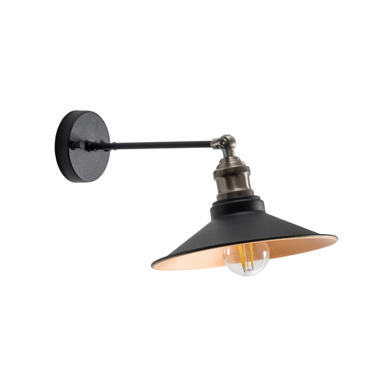 Aplique de pared Saglam, negro/dorado, cónica, altura 20 cm, E27