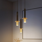 Lampada a sospensione Shanna Ø 33 cm, nero/ottone, pietra, a 3 luci