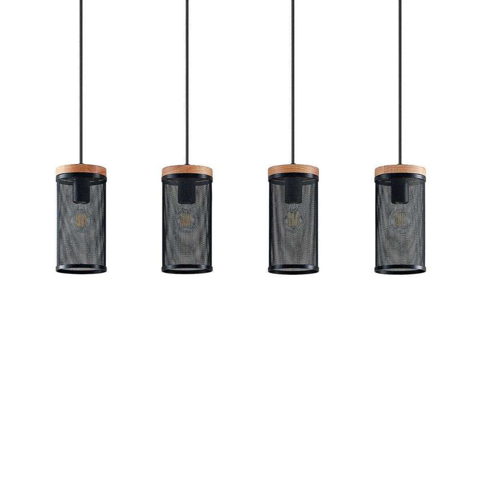 Kiriya 4 Lustră Pendul Black/Wood - Lindby