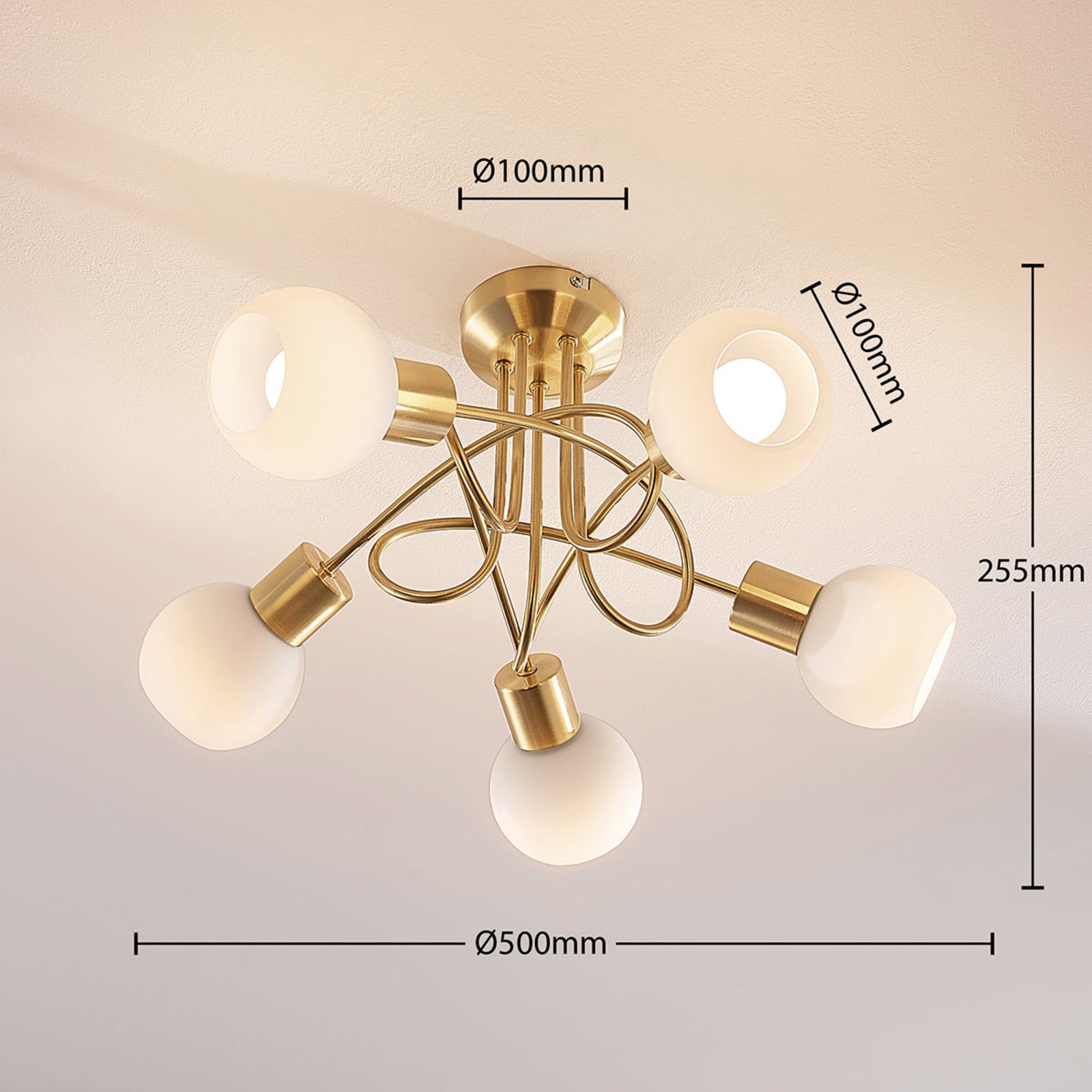 Elaina 5 Plafondlamp Brass/Opal - Lindby