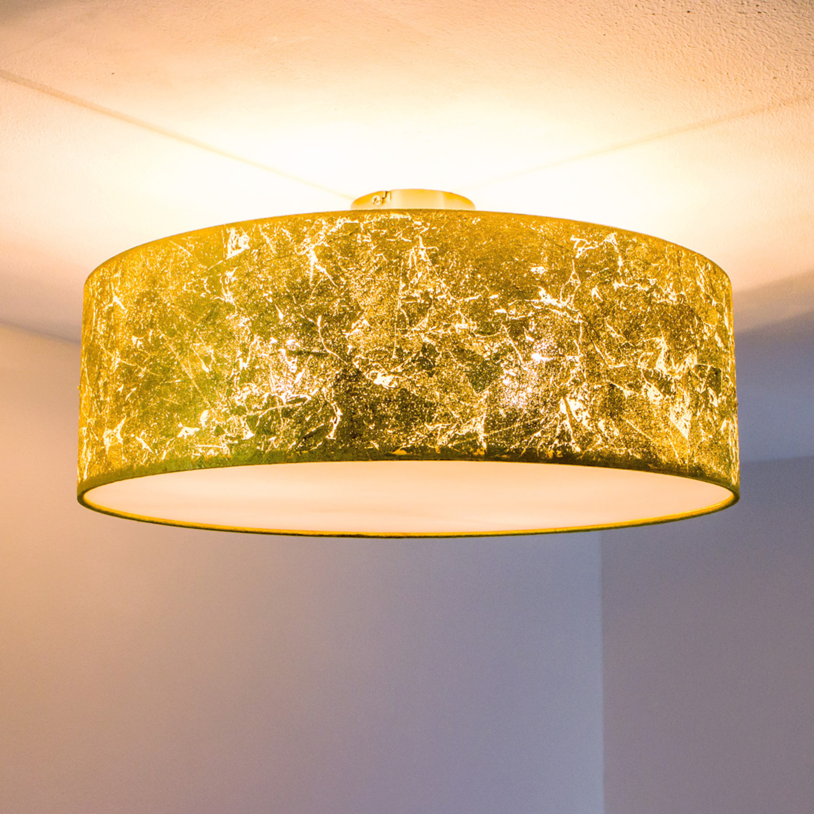 Lucande Metal leaf coated ceiling light Aura, for Living / Dining Room, steel, aluminium, metal leaf, E27, 40 W, energy efficiency: A++, H: 23 cm