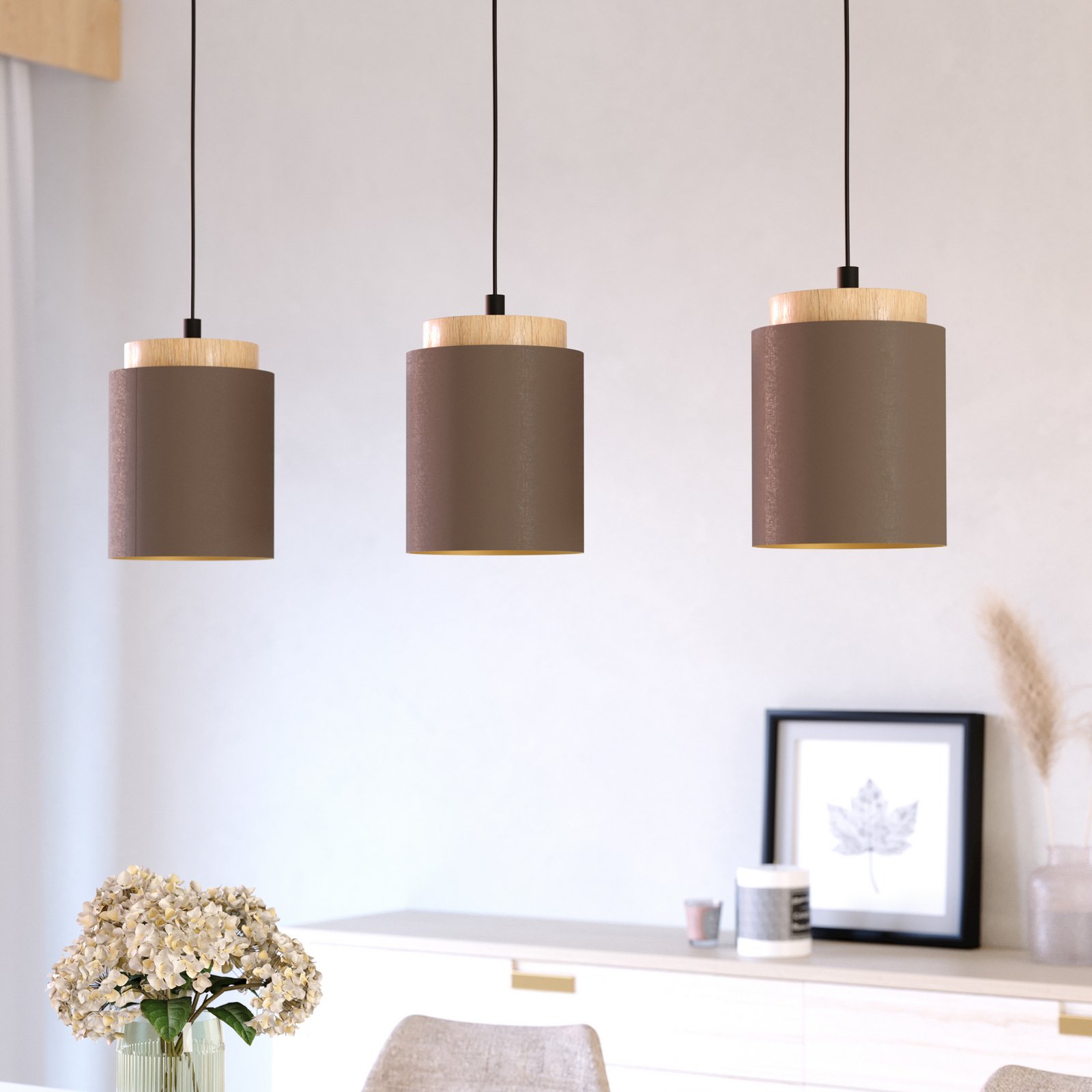 Текстилна висяща лампа Albariza, цвят капучино, плат, 3 светлини.