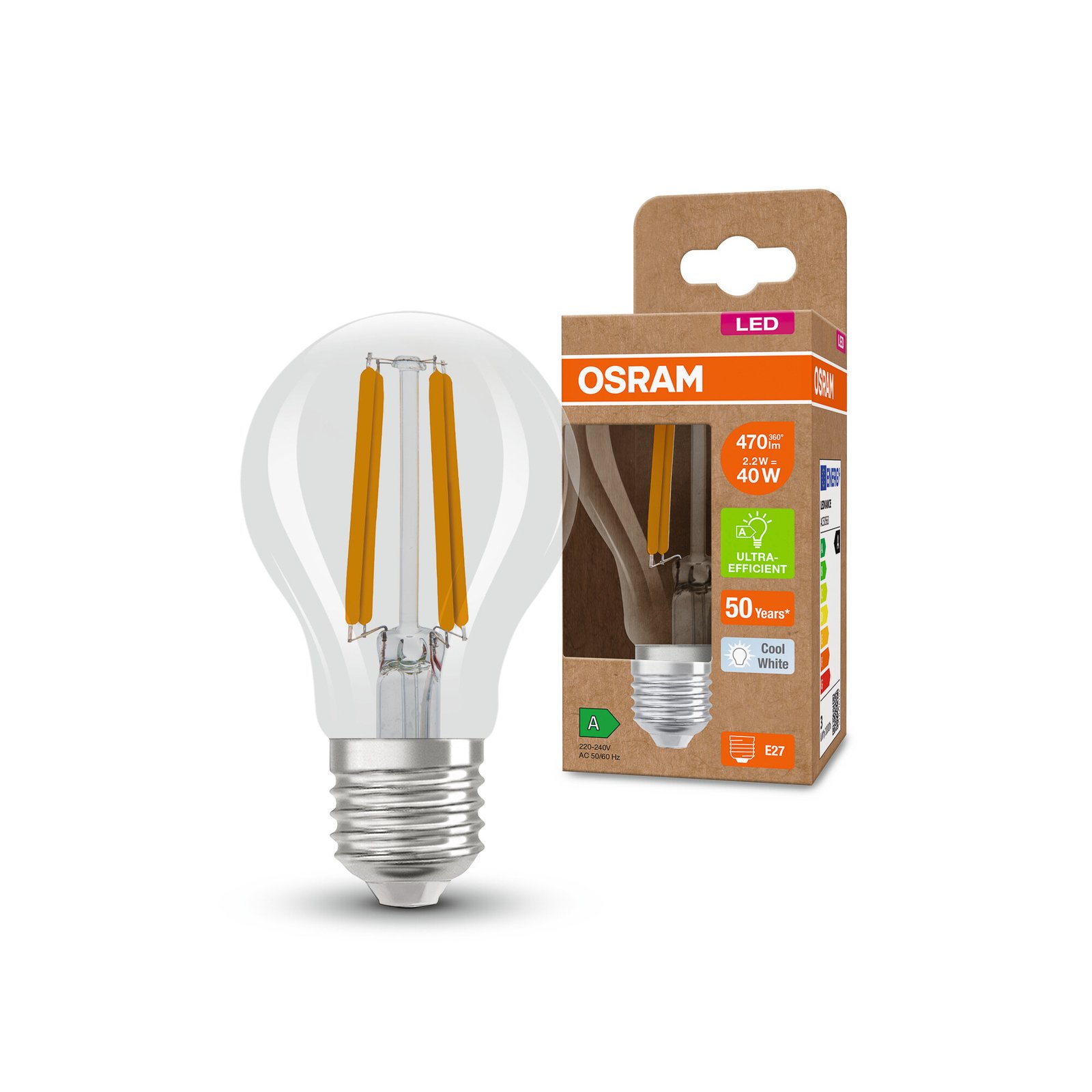 OSRAM LED Classic, Filament, E27, 2,2 W, 470 lm, 4.000 K