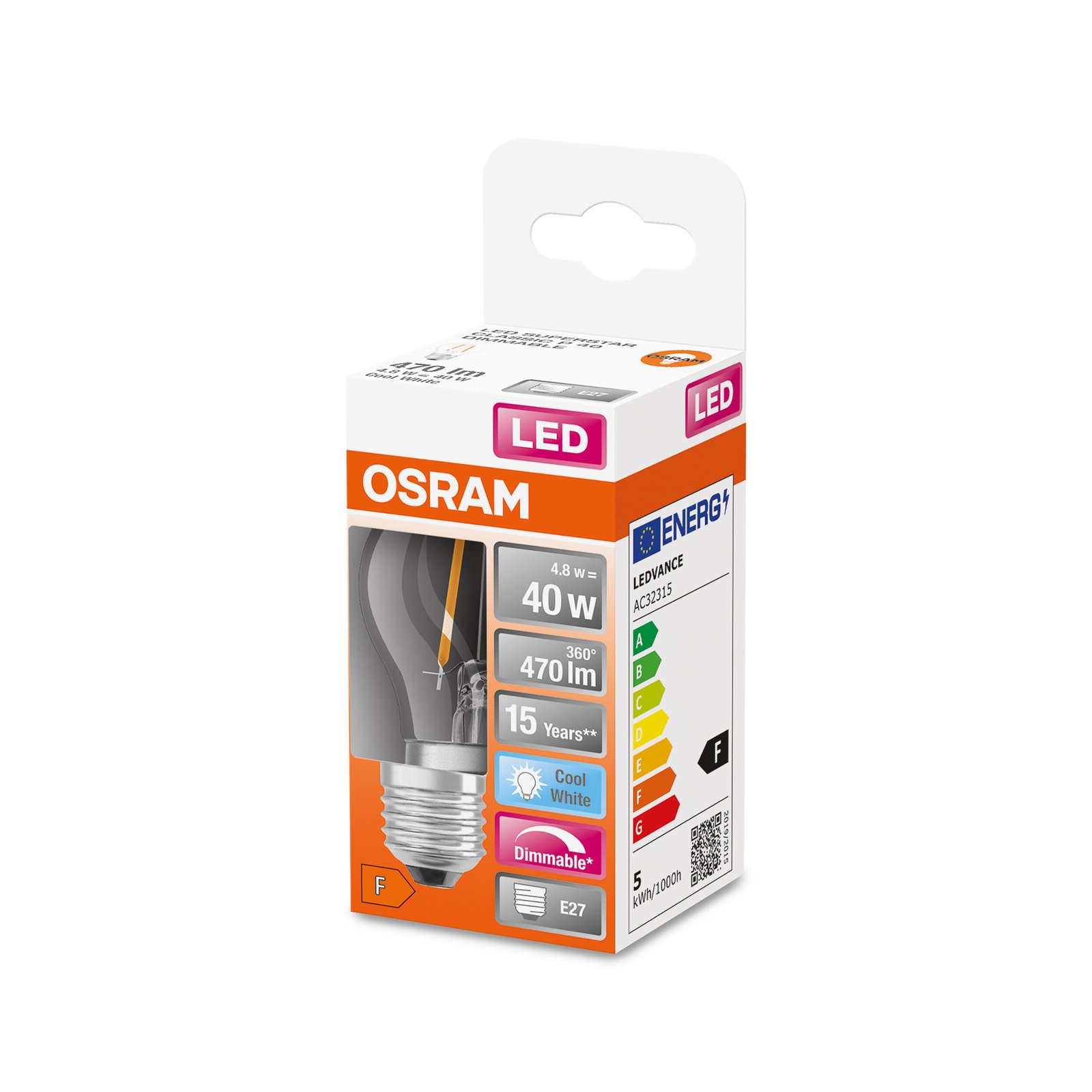 OSRAM LED-Tropfenlampe E27 Superstar 4,8W klar 840