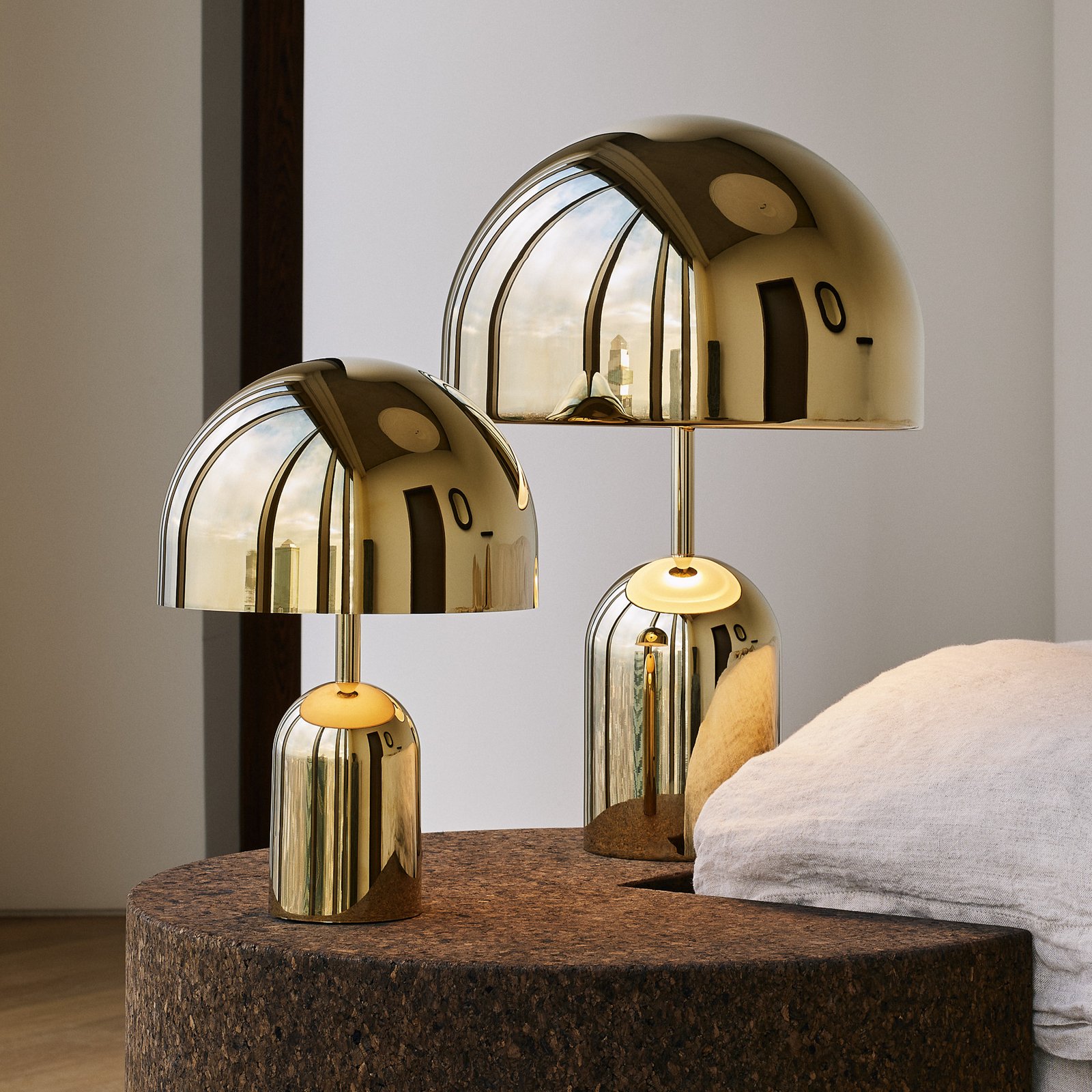 Tom Dixon LED table lamp Bell, gold-coloured, height 43 cm, steel