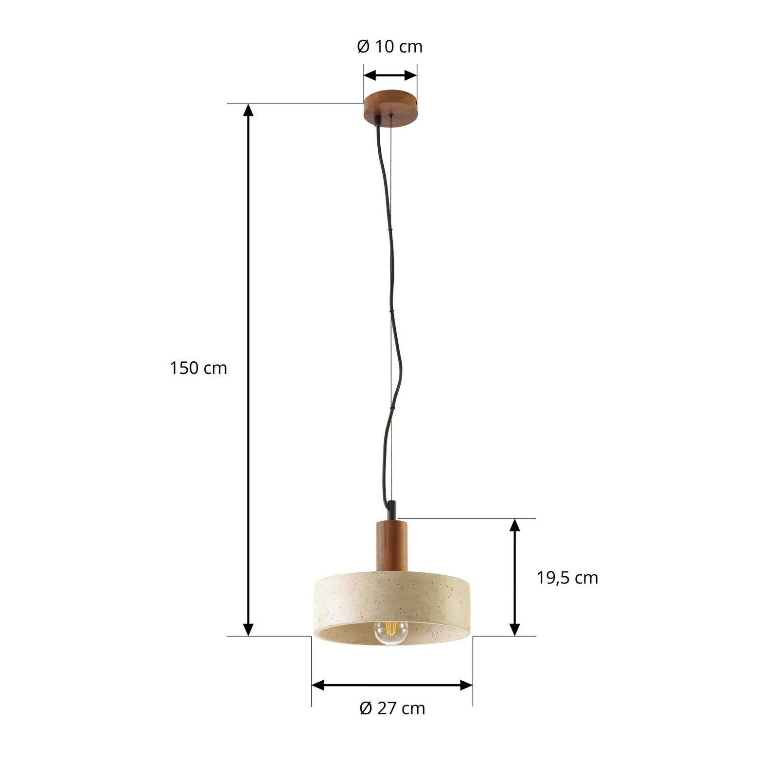 Lucande riputatav valgusti Carlotta, 1-lambiline, Ø 27 cm, beež, betoon