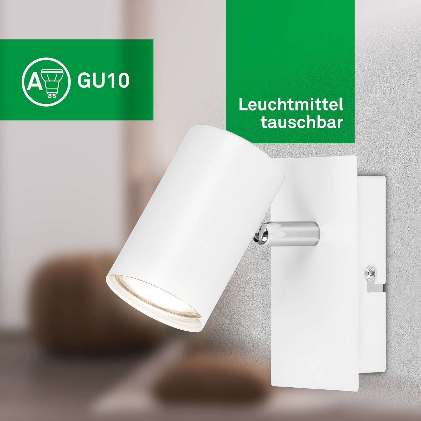 Wandleuchte Isil A, weiß, 1-flammig, Metall, drehbar