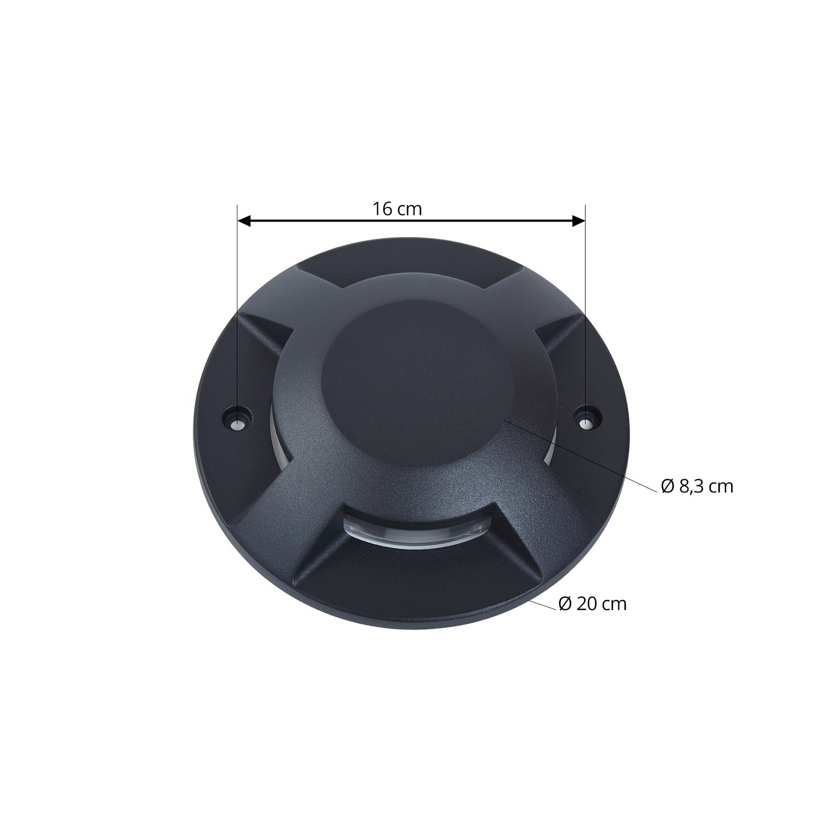 Lucande Projecteur de sol LED Jeffrey, noir, 4 lampes, Ø 20 cm