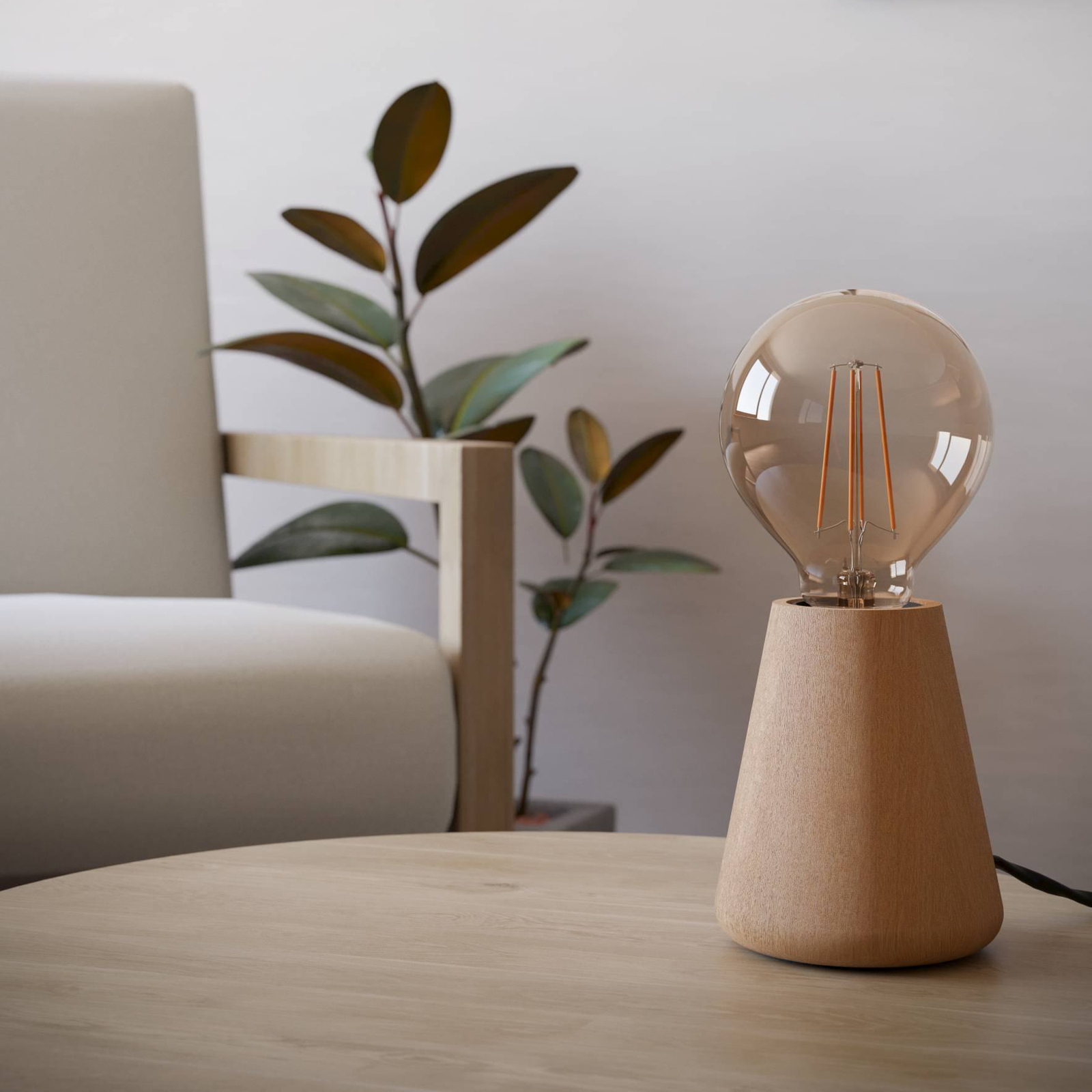 Lámpara de mesa Asby, madera clara, altura 10 cm, madera