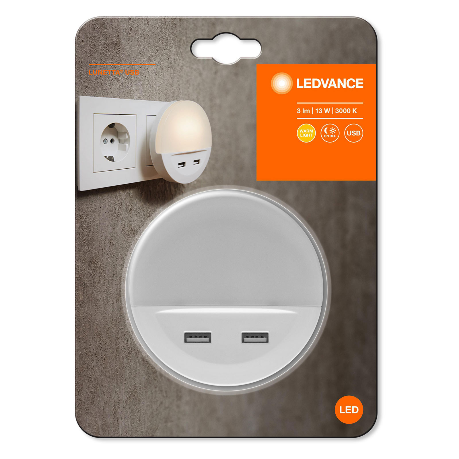 LEDVANCE Lunetta USB LED-nattlampa med USB-port
