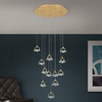 Moon LED pendant, K9 crystal glass, 12-bulb, gold