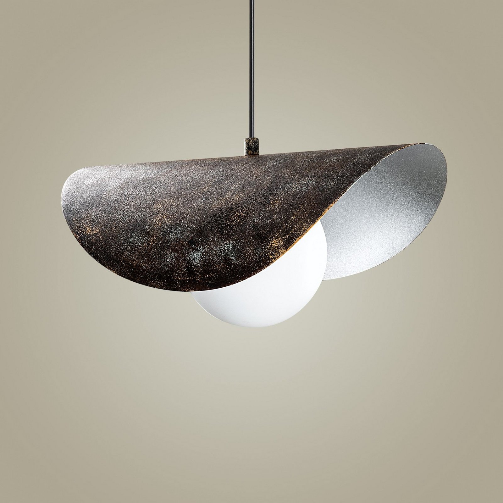 Hängeleuchte Vatoz, 1-flammig, schwarz, Ø 40 cm, Metall/Glas