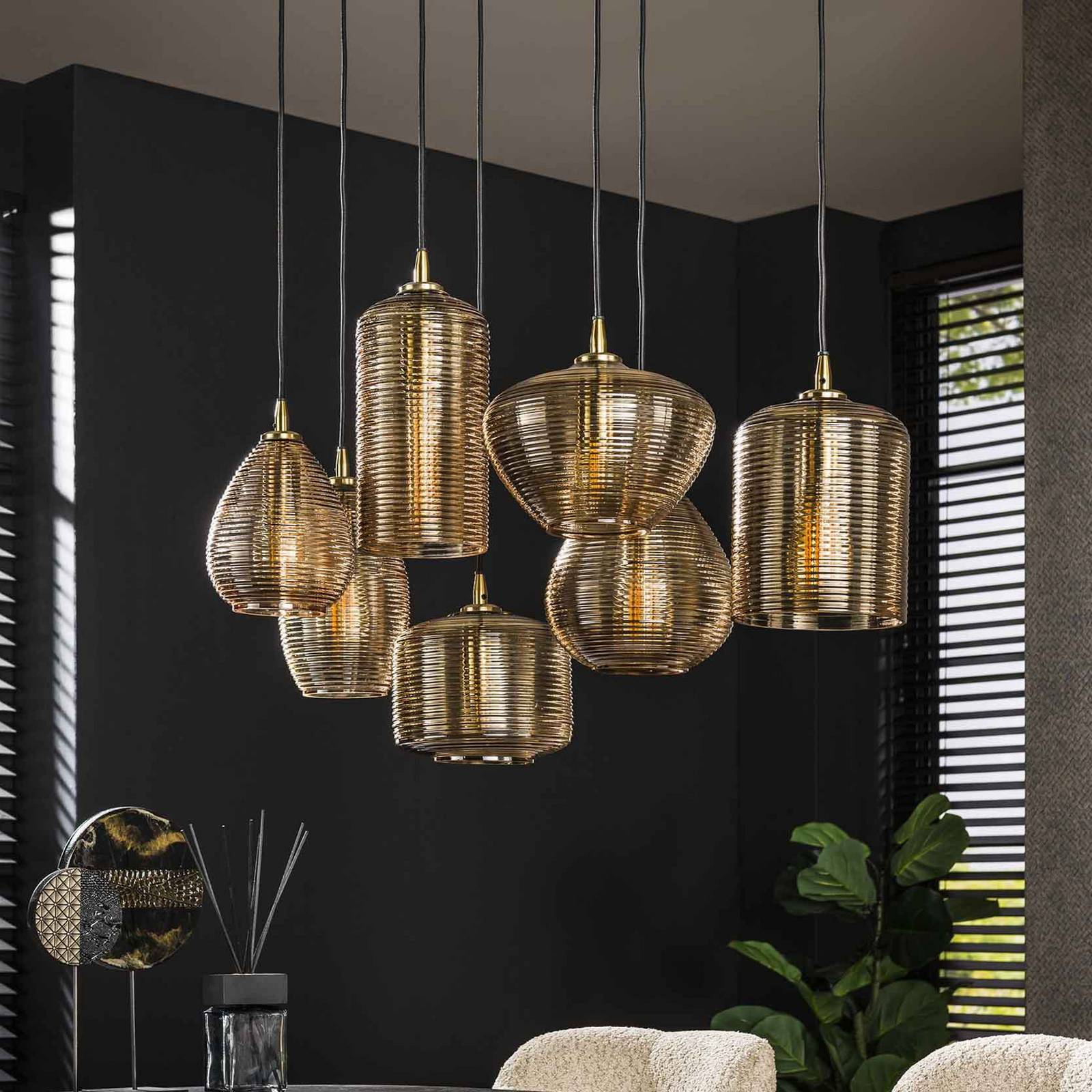 Lampa wisząca mieszana Stripeglass, 7-punktowa, szkło, bursztyn, antracyt