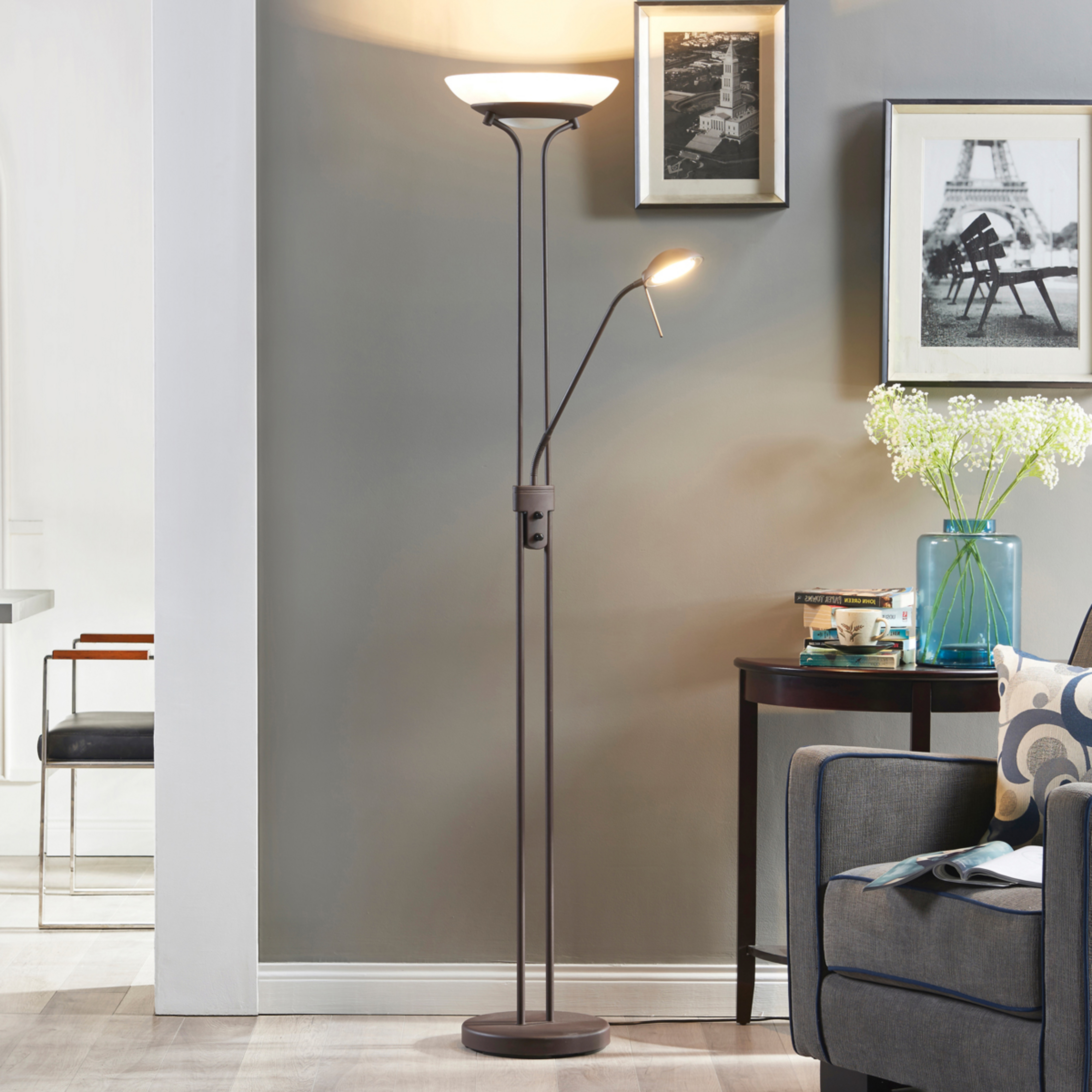 Lindby LED vloerlamp Yveta, roestkleurig, metaal, dimbaar