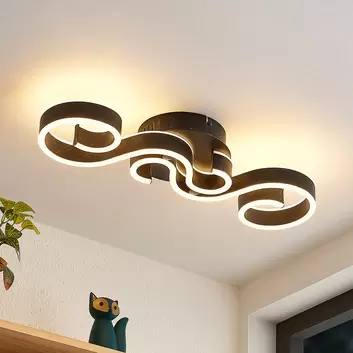 Lucande Chariska plafonnier LED bois noir 60 cm