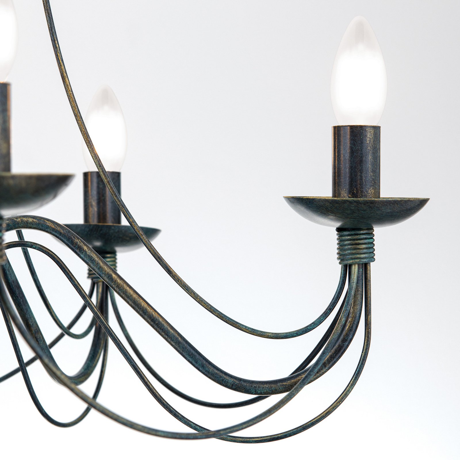 Lustre Vela, cinco luzes, preto-verde antigo