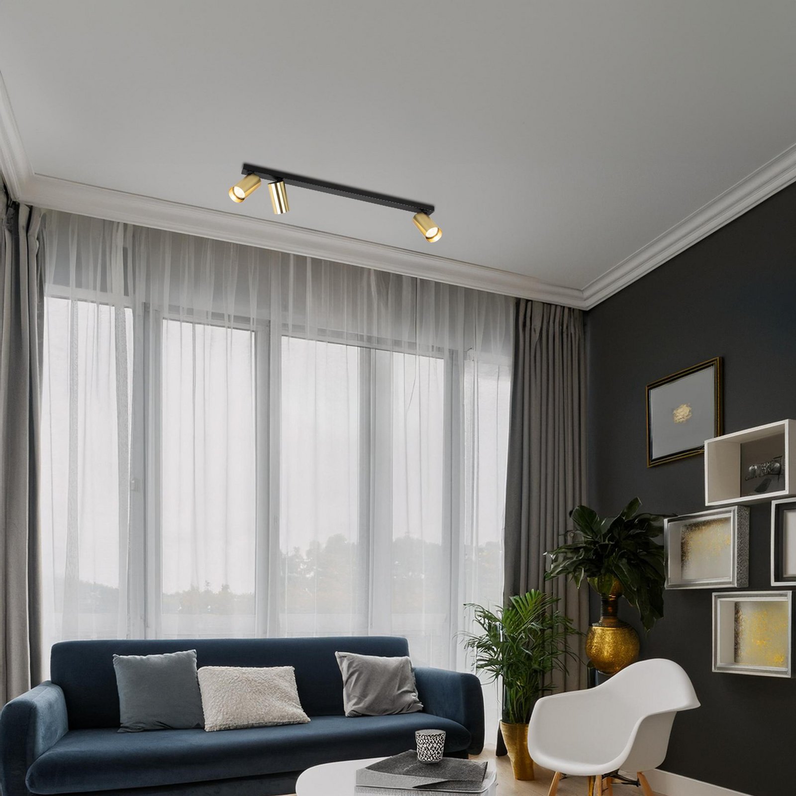 Deckenspot Hero, schwarz/gold, 3-flammig, 70 cm, Metall