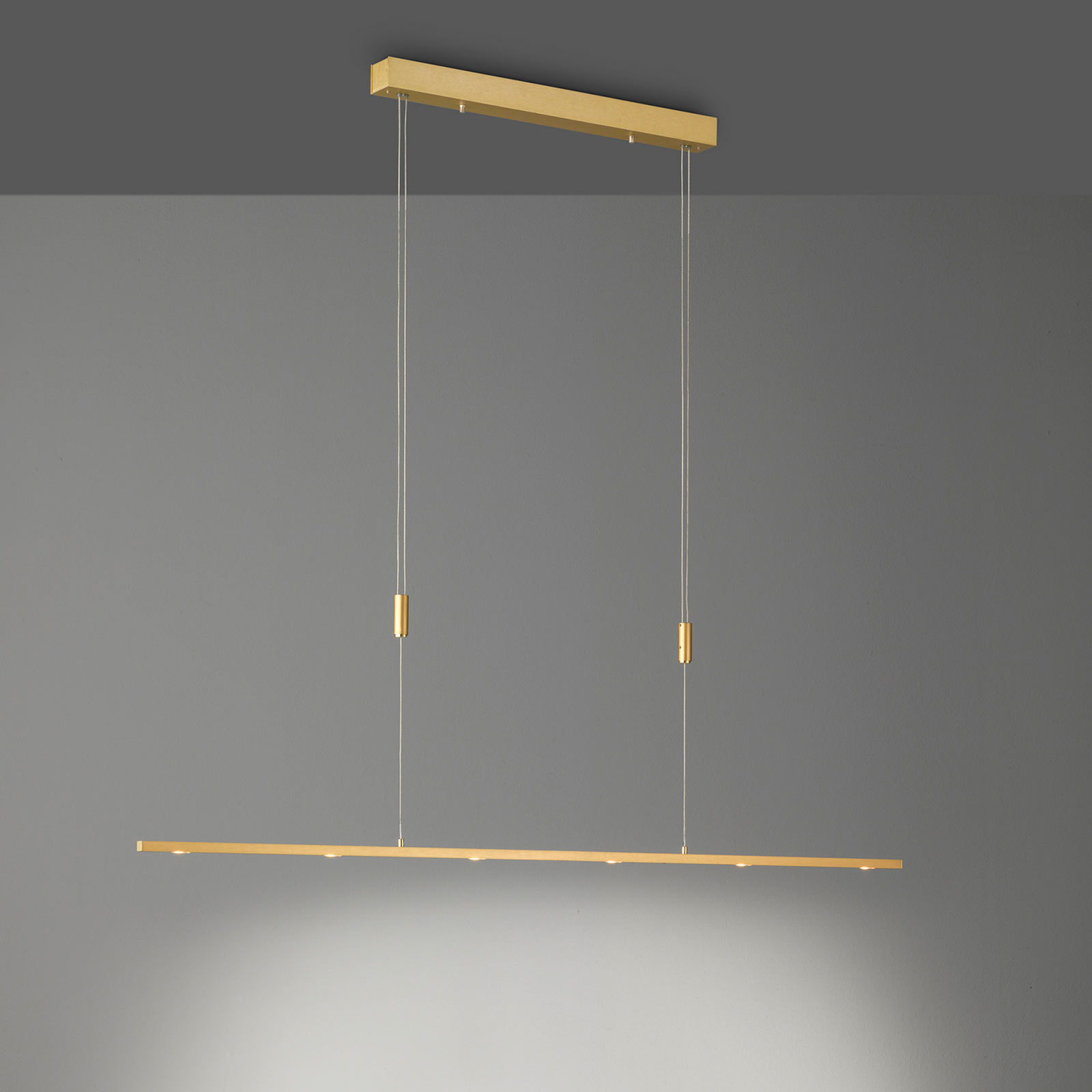 Quitani LED hanging light Tolu, length 139 cm, brass