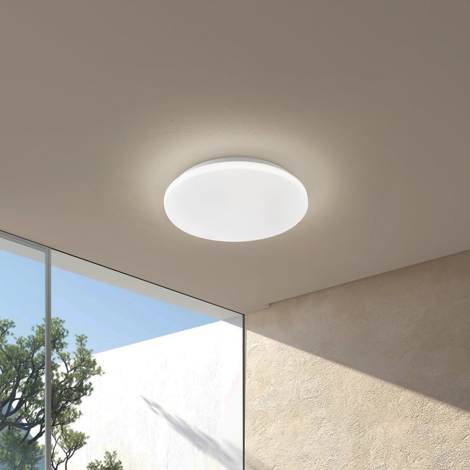 Plafón para exterior Lindby LED Kirkola, 4000 K, Ø 26 cm, blanco