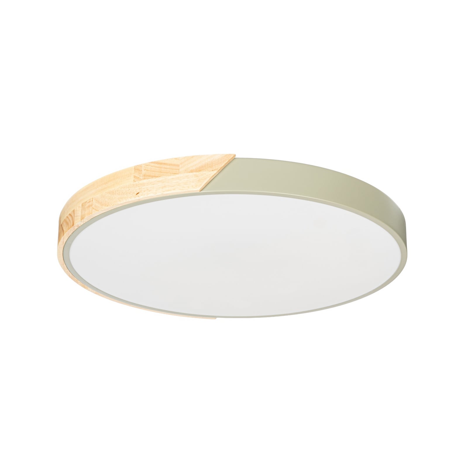 Plafón LED Lynorri de PRIOS, Ø 52 cm, verde, acabado en madera Plafón LED Lynorri de PRIOS, Ø 52 cm, verde, acabado en madera