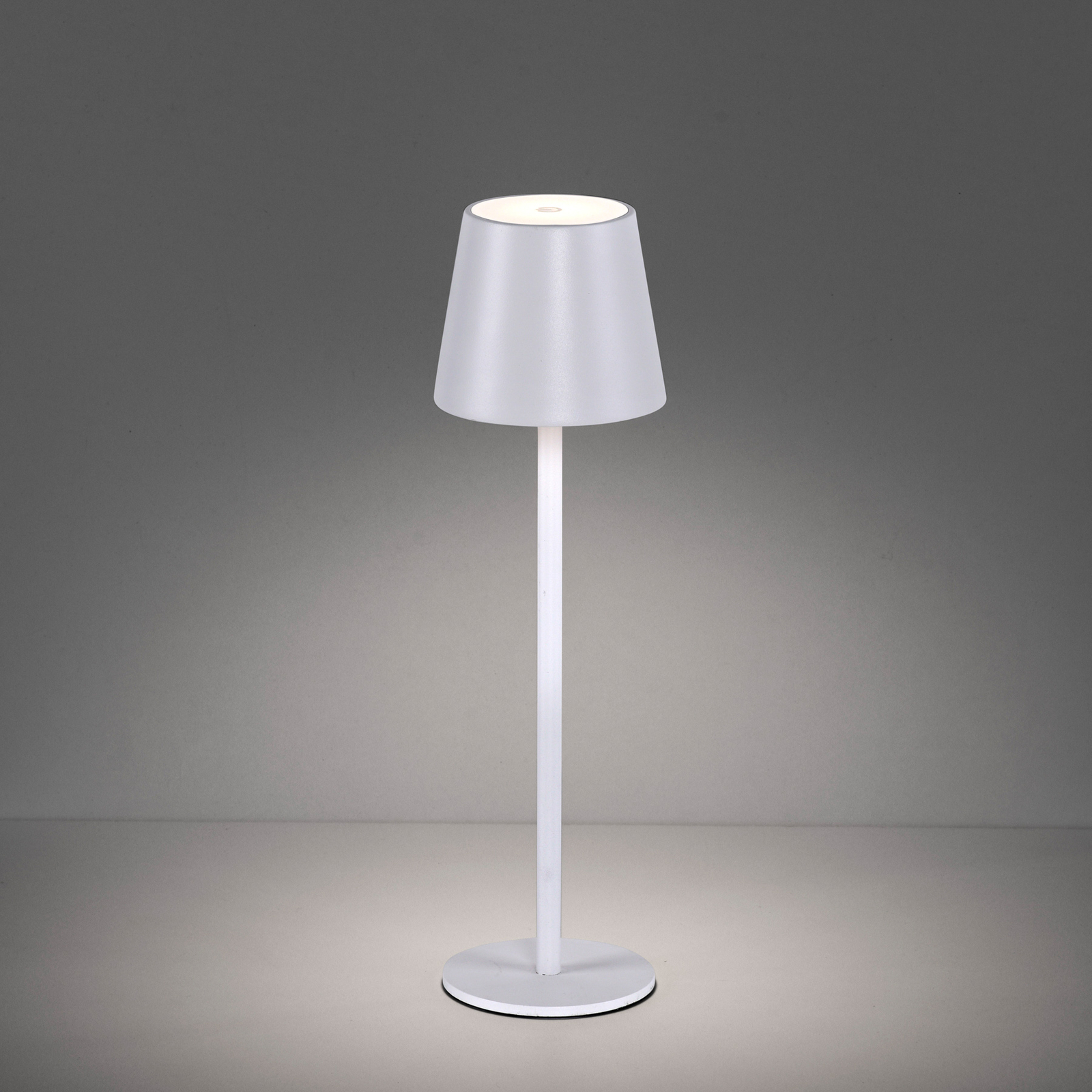 JUST LIGHT. Euria lampa stołowa LED z akumulatorem, biała, żelazo, IP54