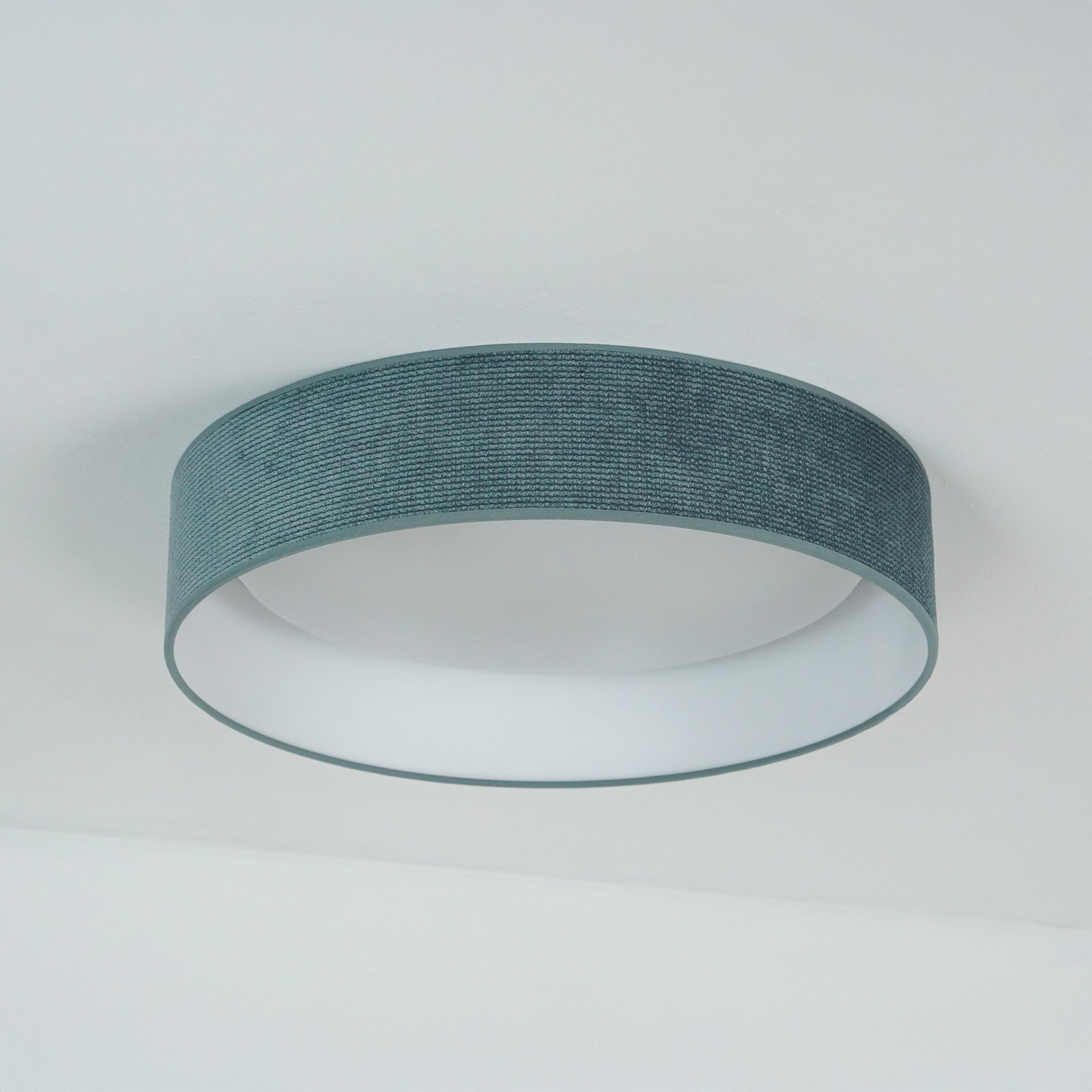 LED griestu gaismeklis Plafond, piparmētru zaļš, audums, Ø 45 cm, 3 pakāpieni