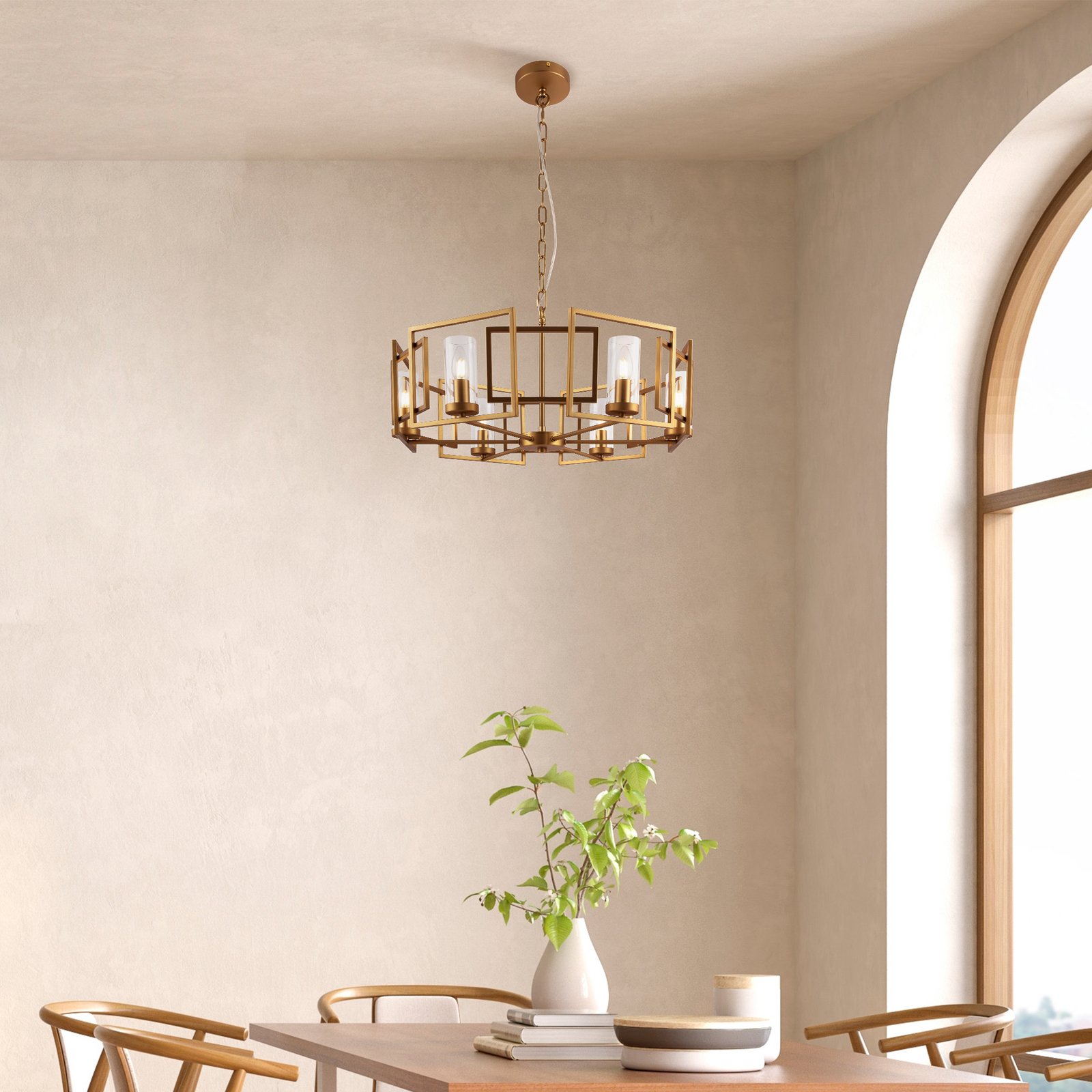 Maytoni Bowi pendant light, Ø 65.6 cm, gold-coloured, 6 x E14