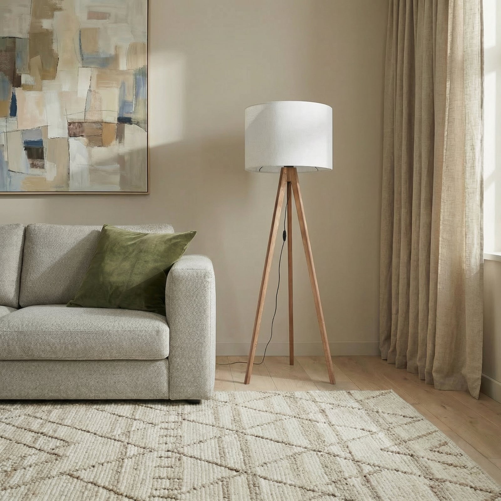 Lampa stojąca Grand, kremowa/orzechowa, wysokość 145 cm, E27