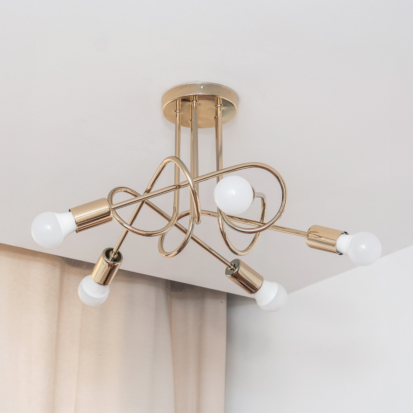 Plafonnier Oxford, doré, à 5 lampes, Ø 47 cm, métal