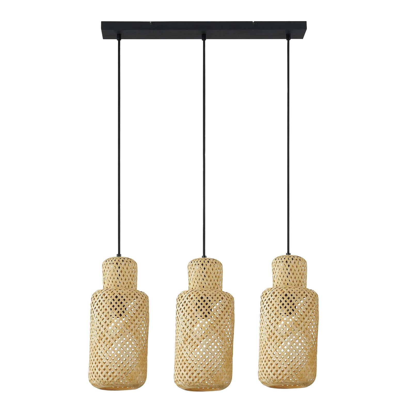 Lindby Hängeleuchte Venora, länglich, 3-flg., 15 cm, Bambus