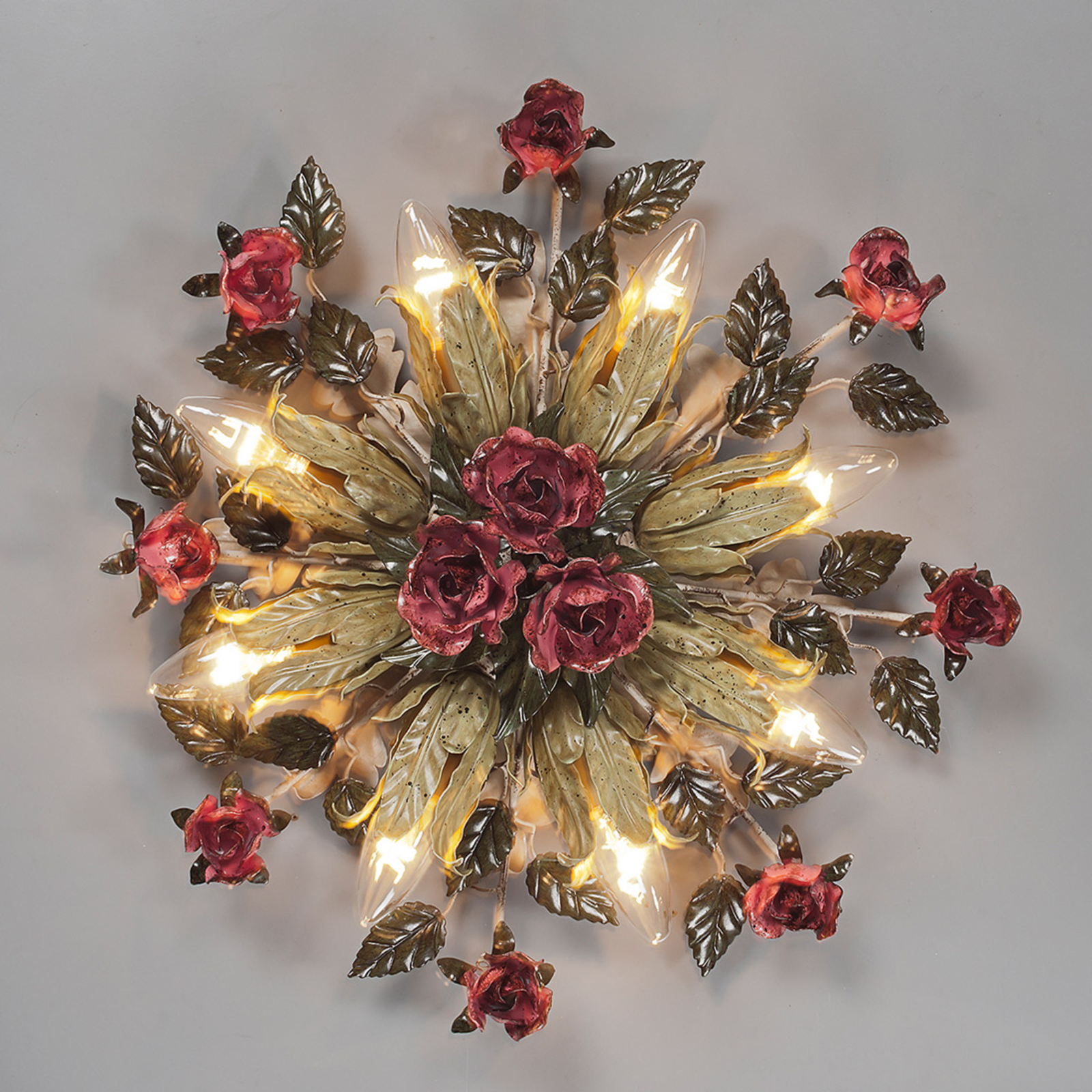 Ferro Luce Fiama eight-bulb Florentine ceiling light, for Living / Dining Room, metal, E14, 40 W, energy efficiency: A++, H: 20 cm
