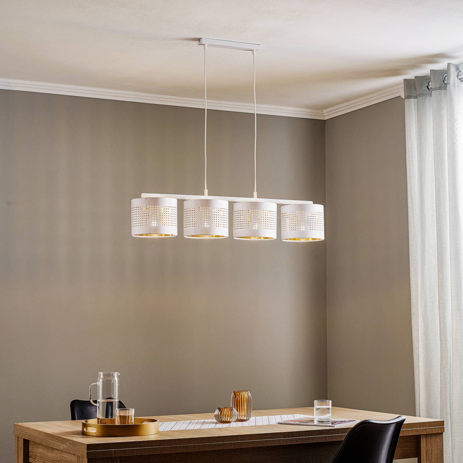 TK Lighting Tago hængelampe 4 lyskilder hvid/guld