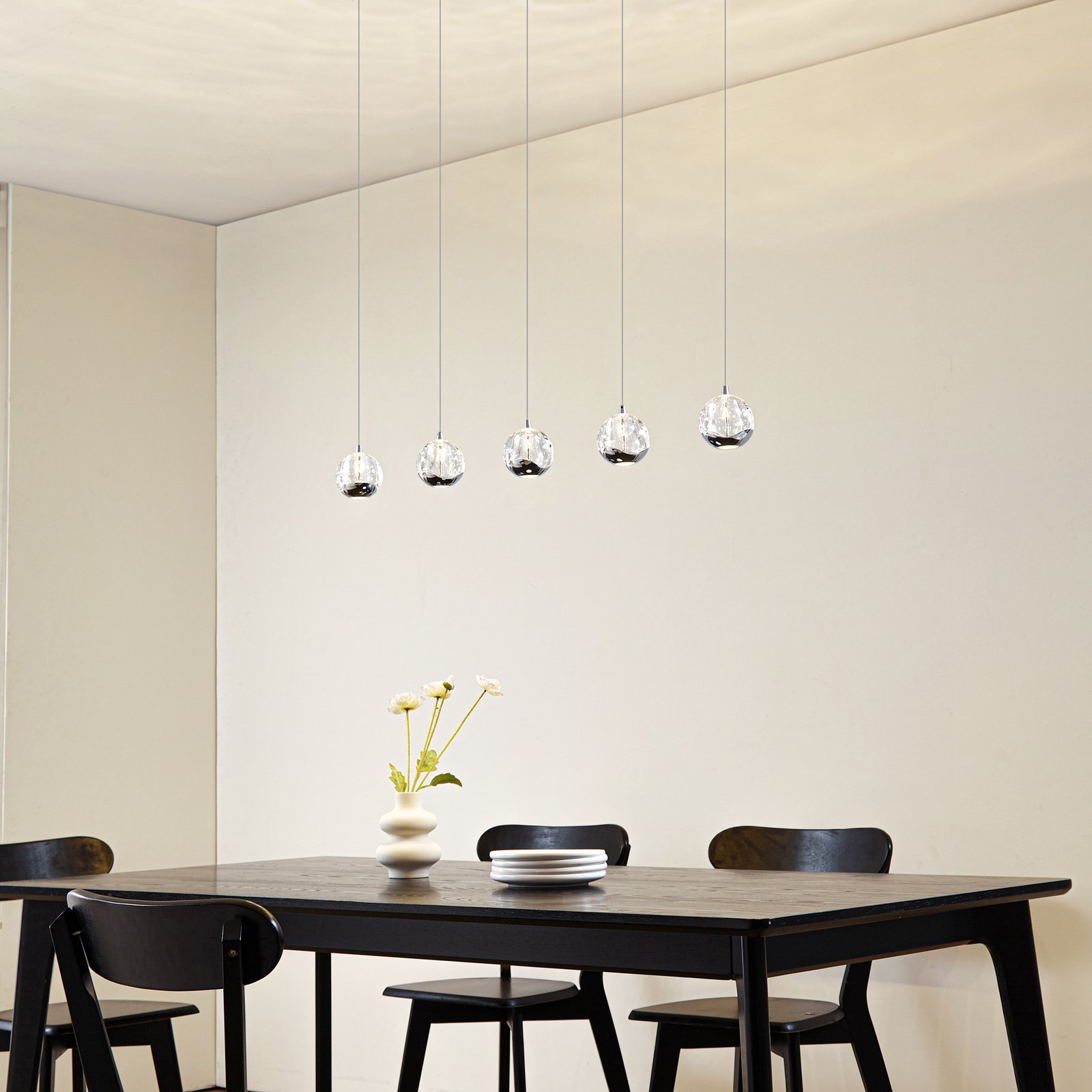 Lucande LED visilica Hayley, 96 cm, 5 žarulja, krom, staklo