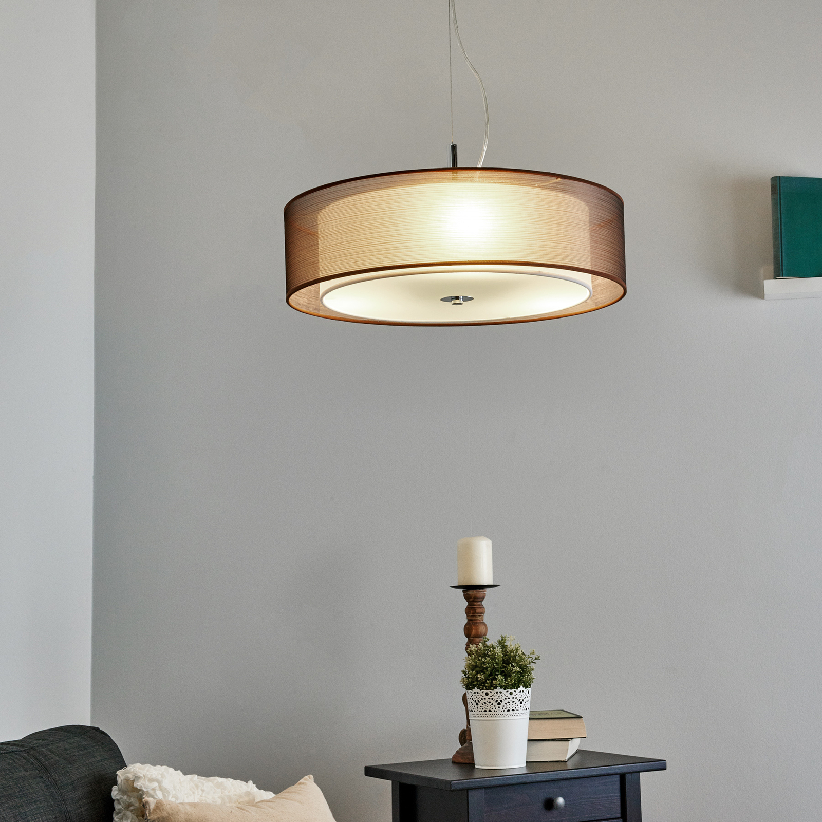 Bruine textielhanglamp Pikka voor E27