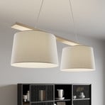 Lampada a sospensione Svezia, bianco antico/bianco, tessuto, legno, a 2 luci