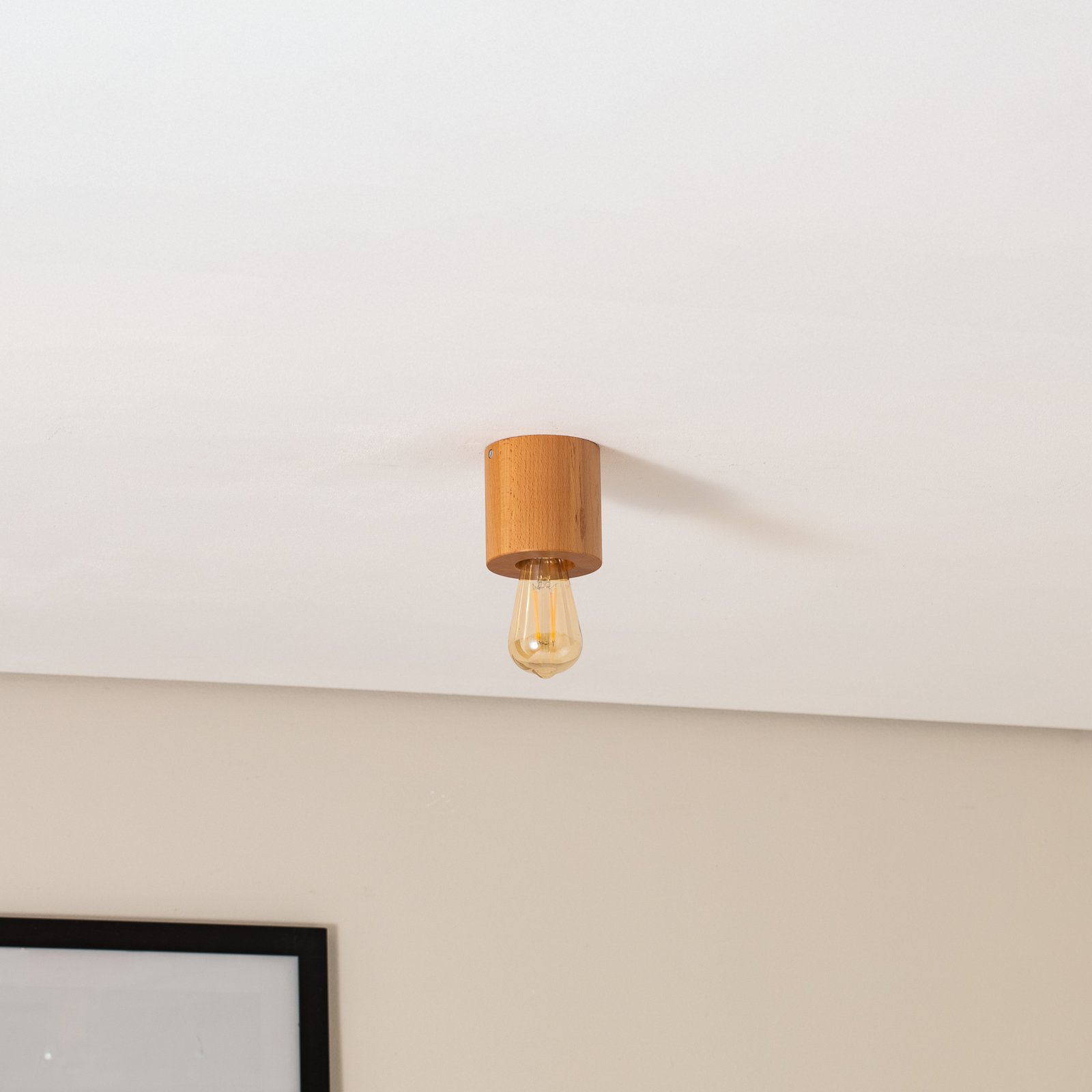 Envostar Peach Puff plafonnier, cylindre en bois