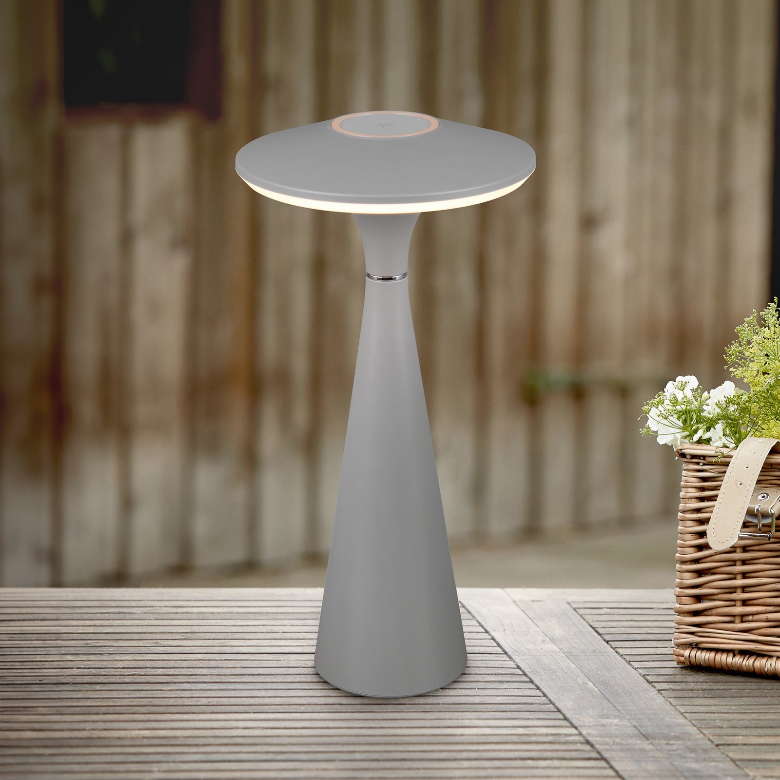 Candeeiro de mesa recarregável LED Torrez, cinzento, altura 28,5 cm, CCT