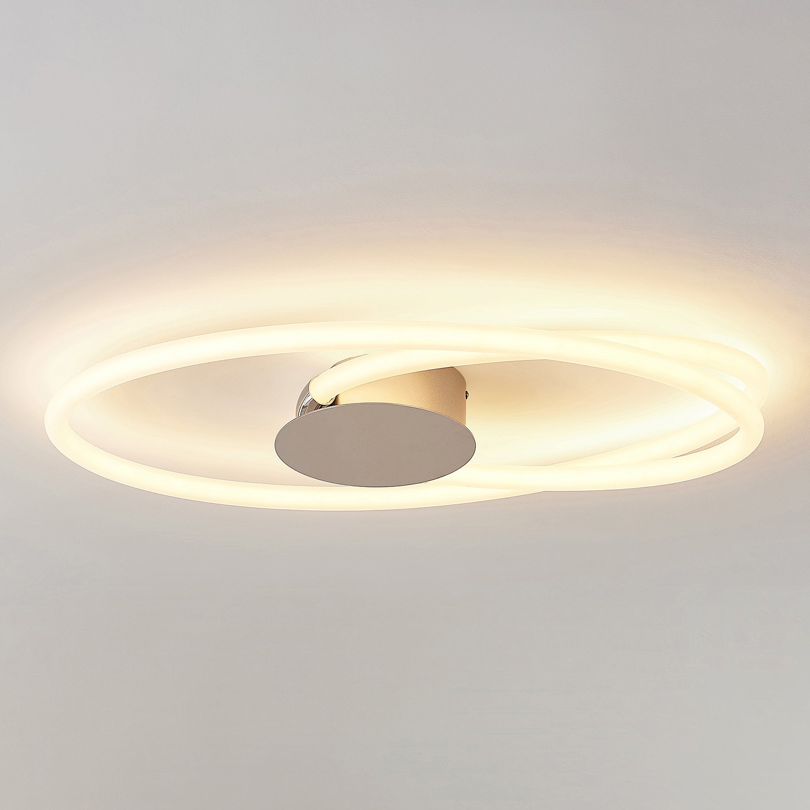 Lucande Ovala LED ceiling light, 72 cm, for Living / Dining Room, stainless steel, plastic, 31.5 W, energy efficiency: A+, L: 72 cm, W: 41 cm, H: 8 cm