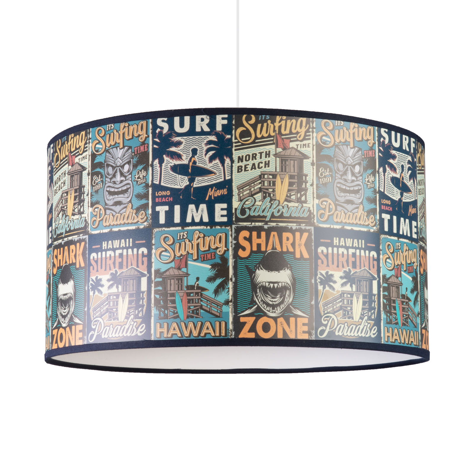 Print M hanging light with Shark Zone pictures