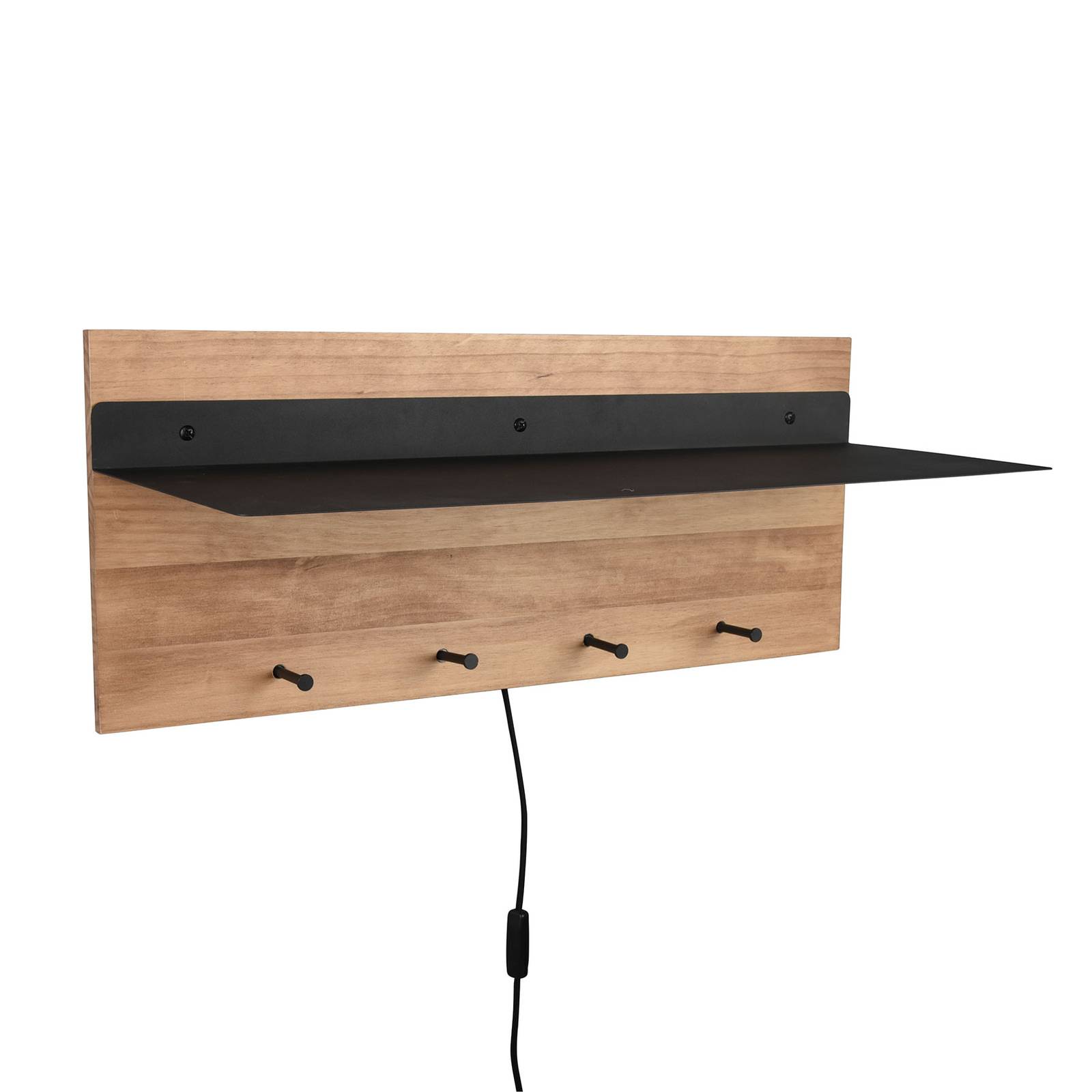 Lindby Loana LED wood wardrobe, 4 hooks and shelf