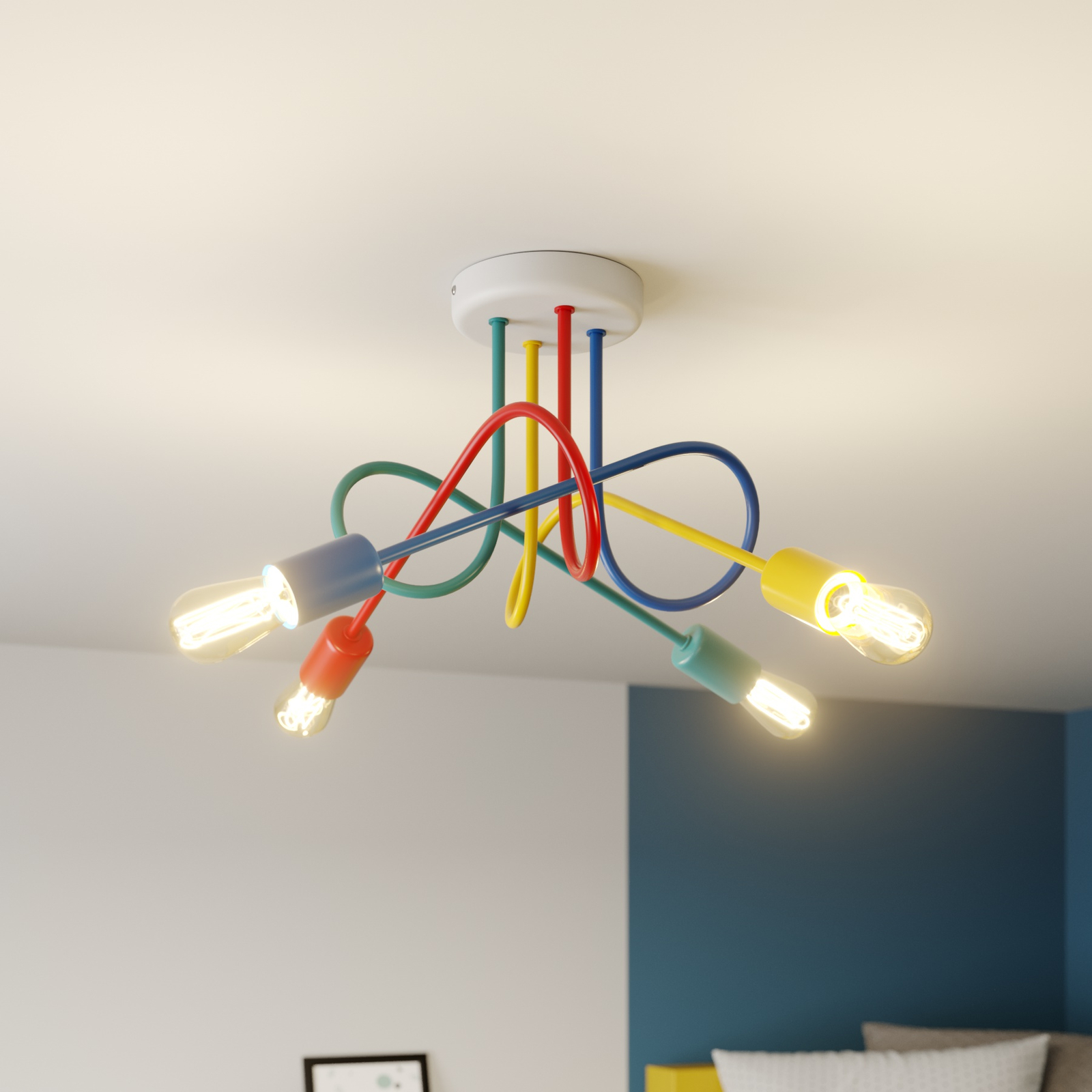 Oxford ceiling lamp 4-bulb with colourful arms
