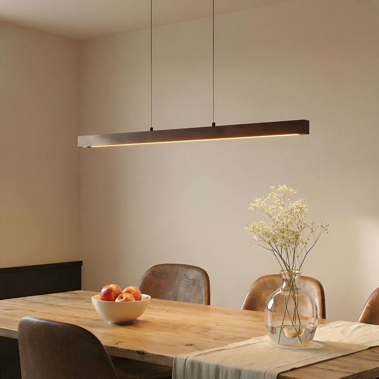 Nihalo LED-hengelampe, valnøtt, 122 cm, CCT - Lucande Nihalo LED-hengelampe, valnøtt, 122 cm, CCT - Lucande