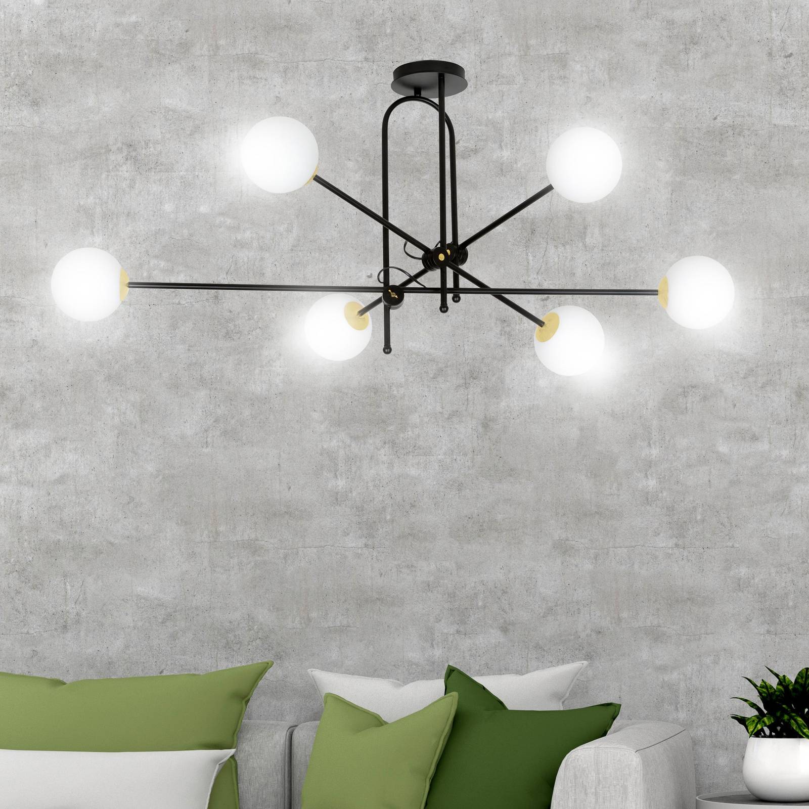 Lampa sufitowa Kabo 3 ramiona czarna/złota, 6-pkt.