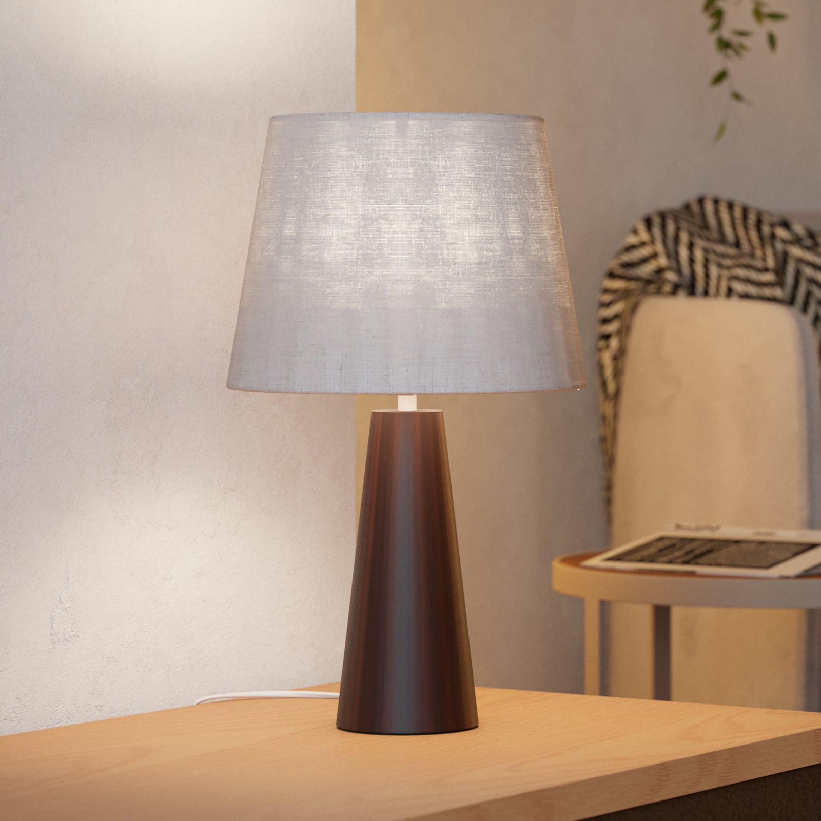 Stolová lampa Patemisco, hnedá/prírodná, oceľ, textil, výška 41 cm