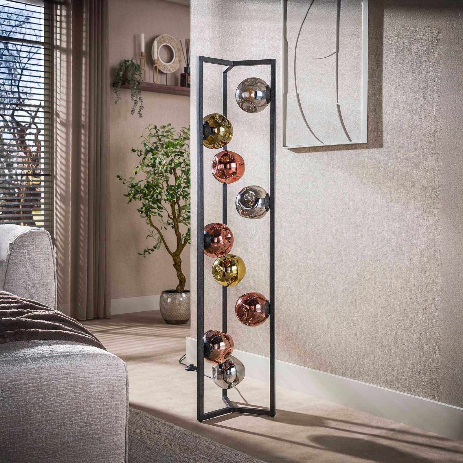 Stojací lampa Stellar, černá, sklo, 9 žárovek, E27, 150 cm