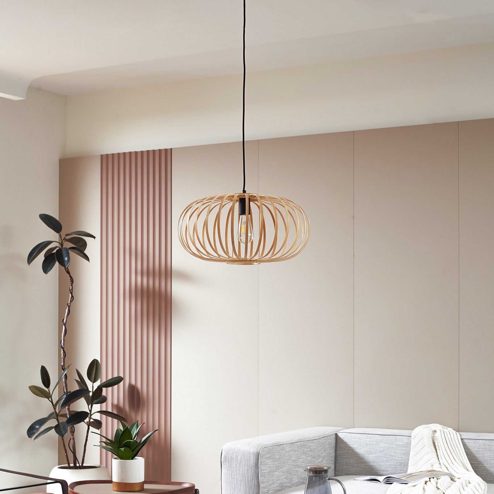 Lindby pendant light Lielle, natural bamboo, Ø 50 cm