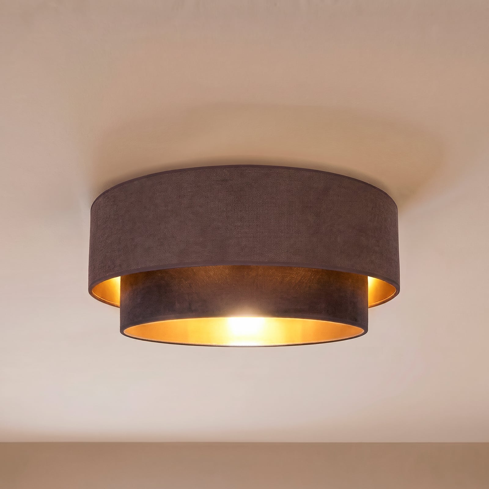 Plafoniera in stile boho, marrone/oro, Ø 60 cm, tessuto, E27 - Duolla