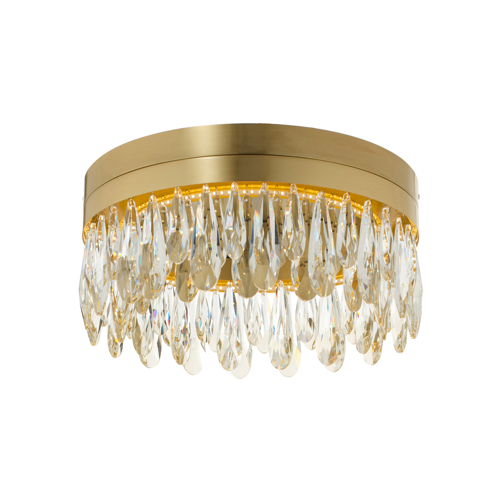 LED таванска лампа Celestia, Ø 40 cm, месингов цвят, кристал