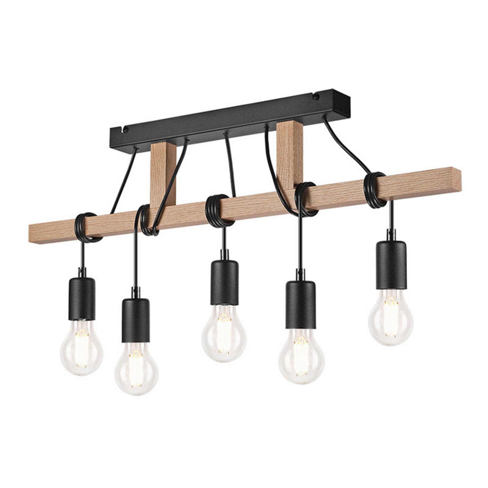 Hanglamp Tyske van hout, 5-lamps, zwart
